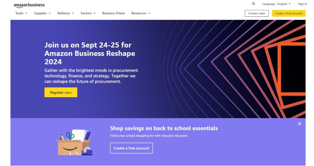 Amazon business homepage